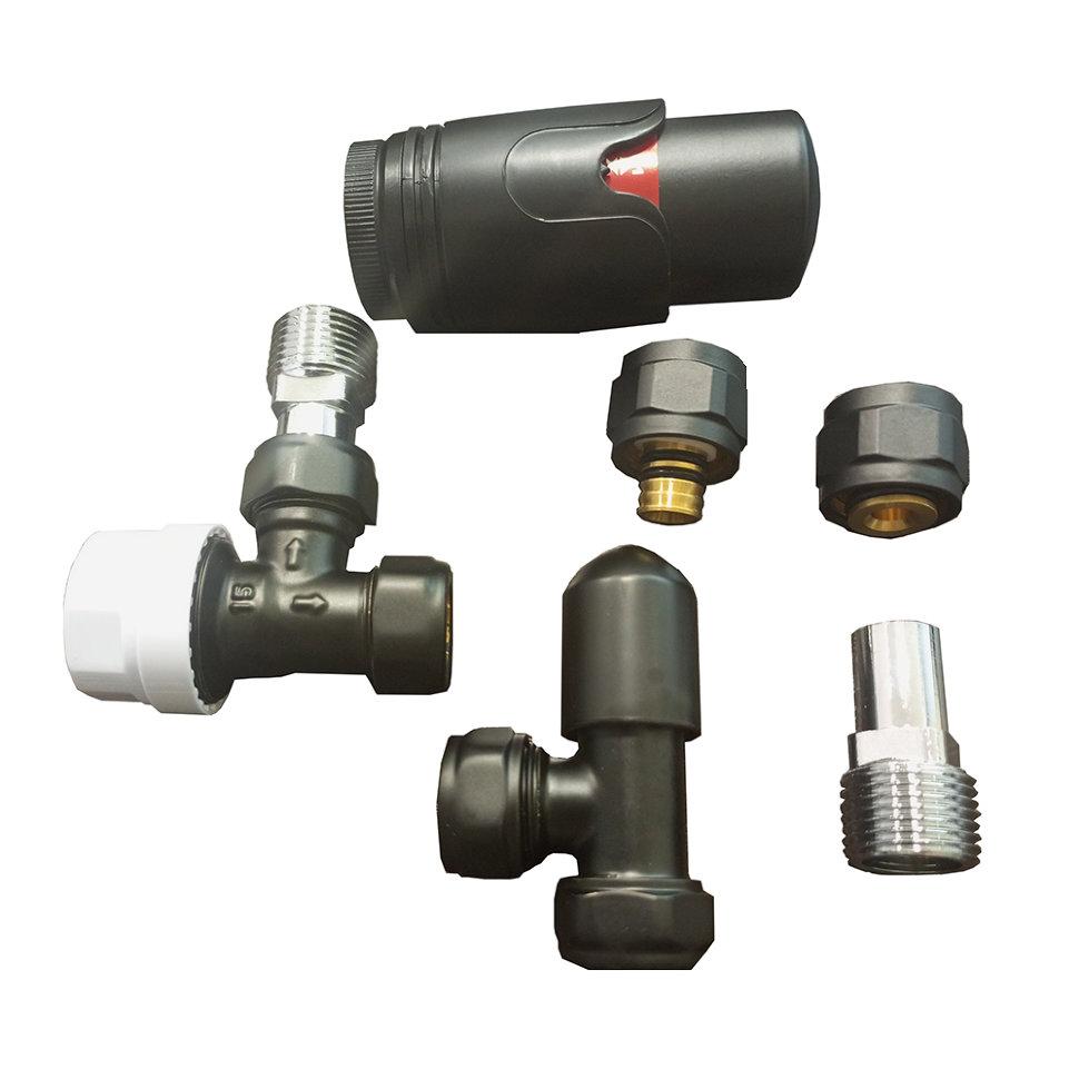 Комплект радиаторный Delta mini угловой 1/2 с термоголовкой М30х1,5 RAL 9005